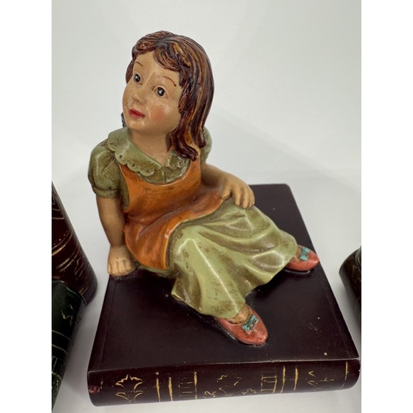 VTG 3pc Girl Reading Bookends Resin Storybook Children Library Cottage Decor - Picture 7 of 10